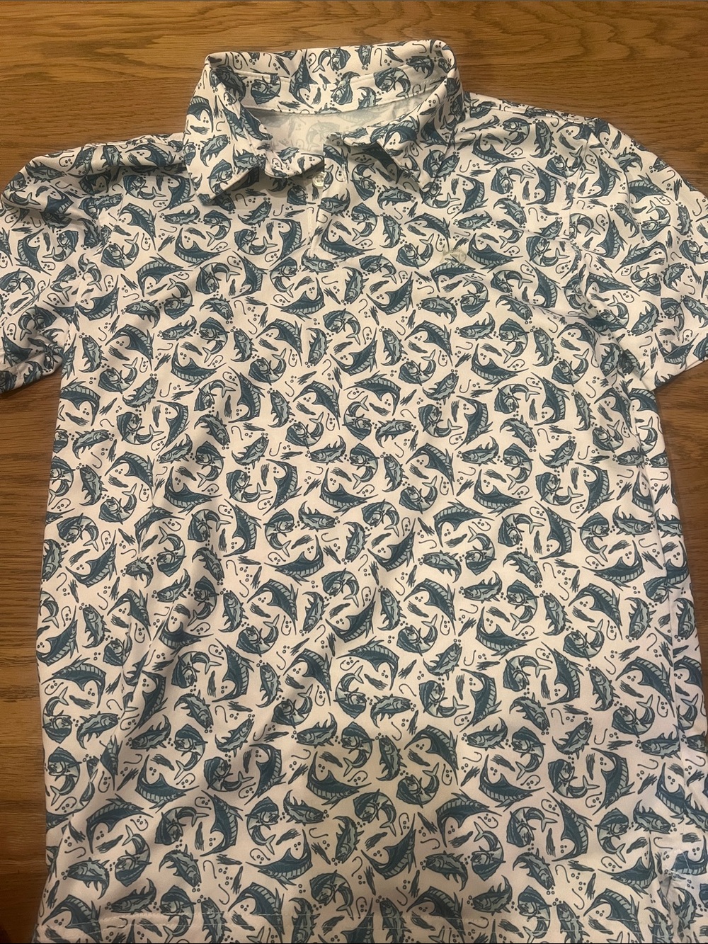 Southern Tide White Polo with Teal Fish Print
